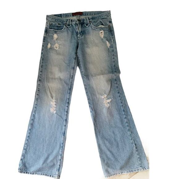 Hot Kiss Denim - HOT KISS Women's Size 11 Distressed Jeans Low Rise Blue Denim Studded Gems